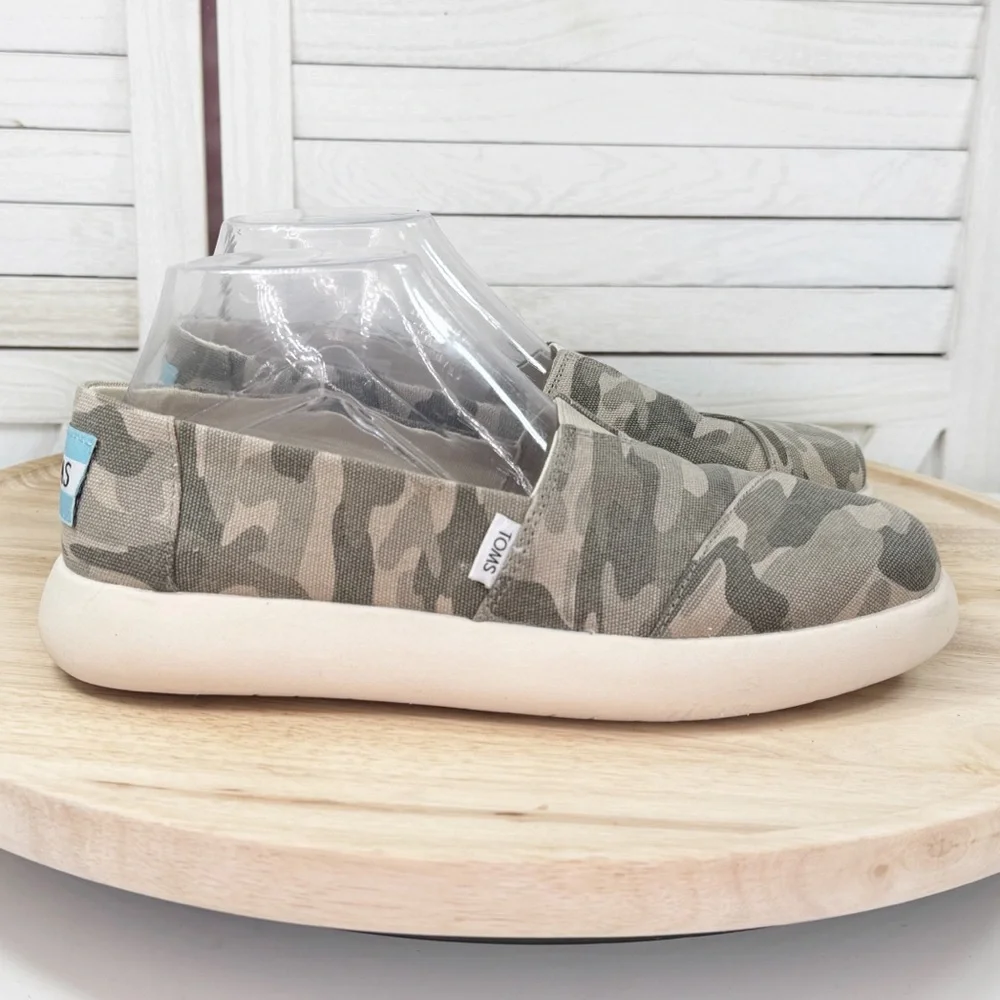 Toms Alpargata Mallow Camouflage Canvas Slip On‎ Flats Green 8 Women